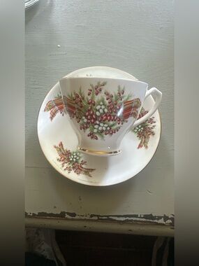 Windsor Scottish Tartan Plaid ribbon Flowers Berries English  China Cup & Saucer